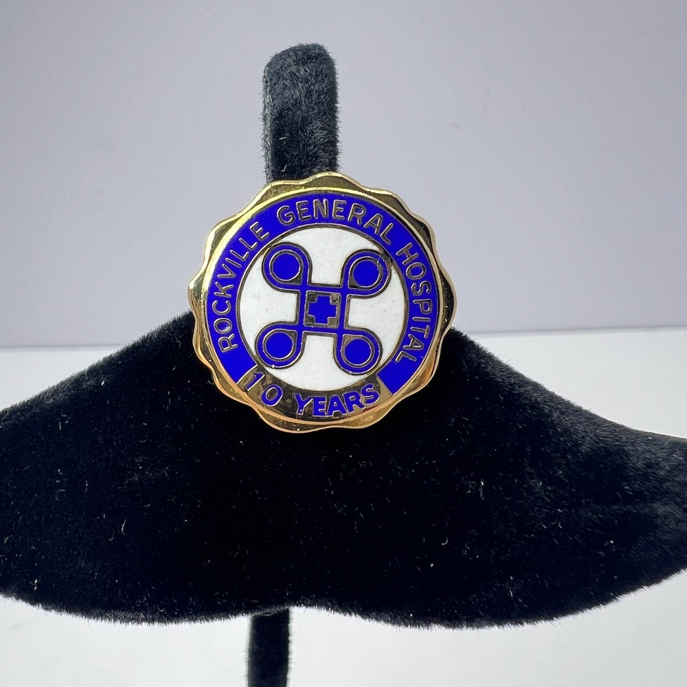 Rockville General Hospital 10 Years Gold Filled Pin Service Award Enamel Vintage